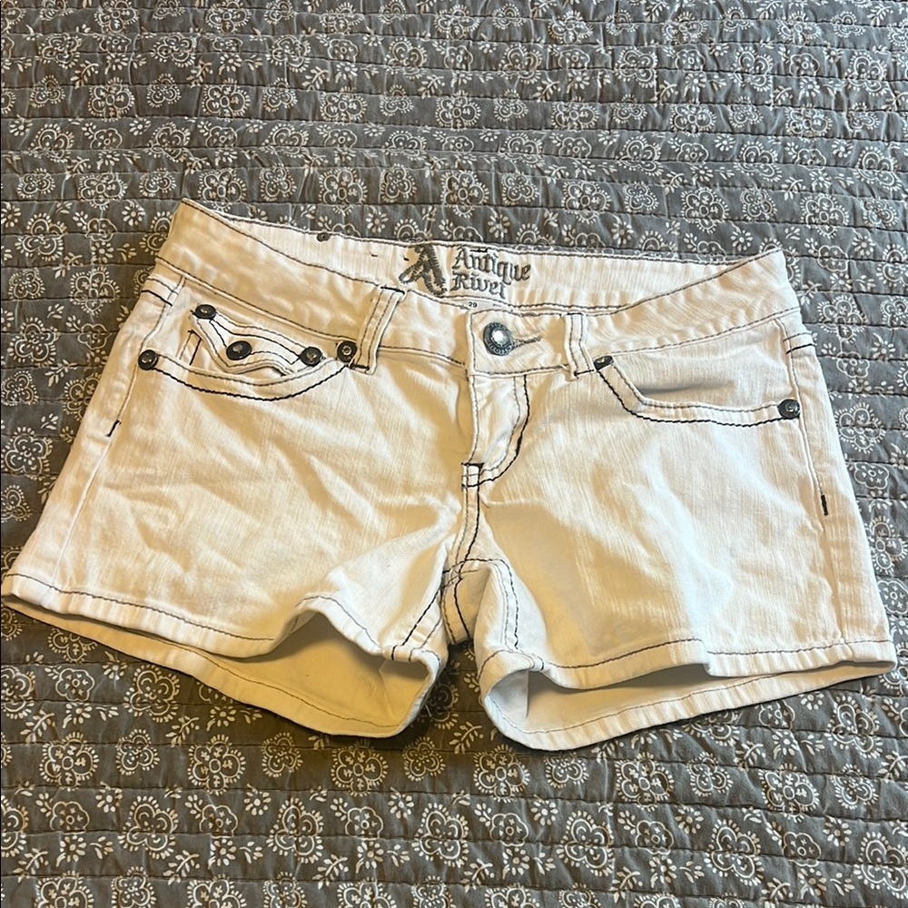 Antique Rivet White Jean Shorts Cuffed Hem